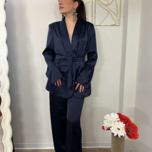 Tailleur satin blu navy